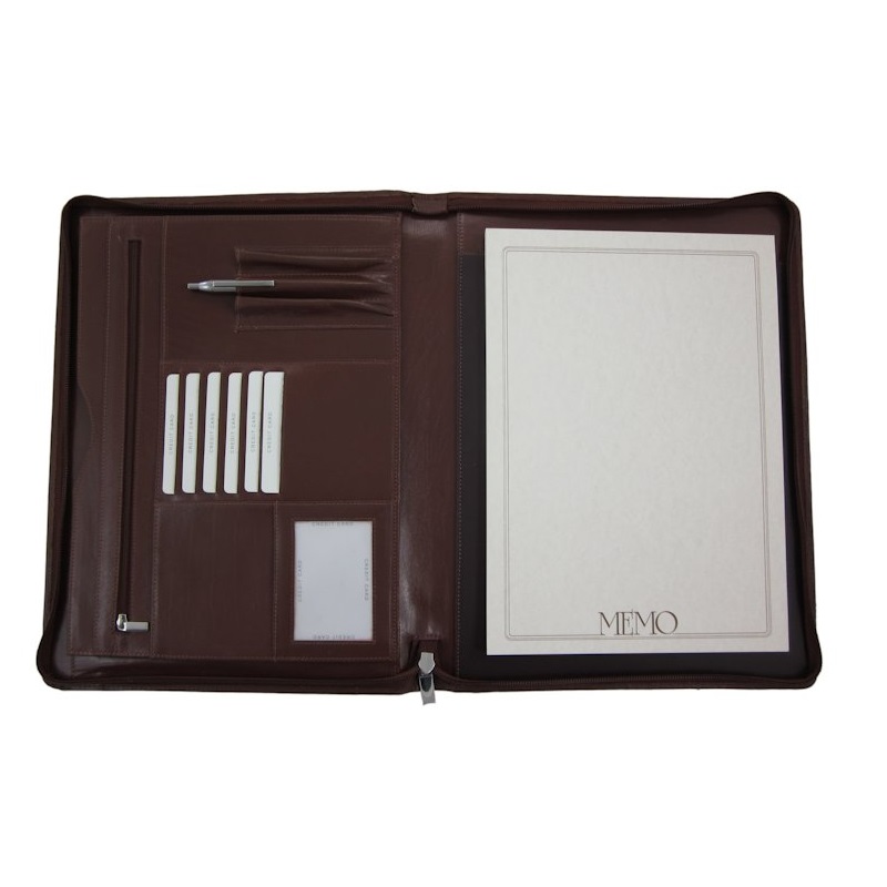 Leather writing folder with zipper